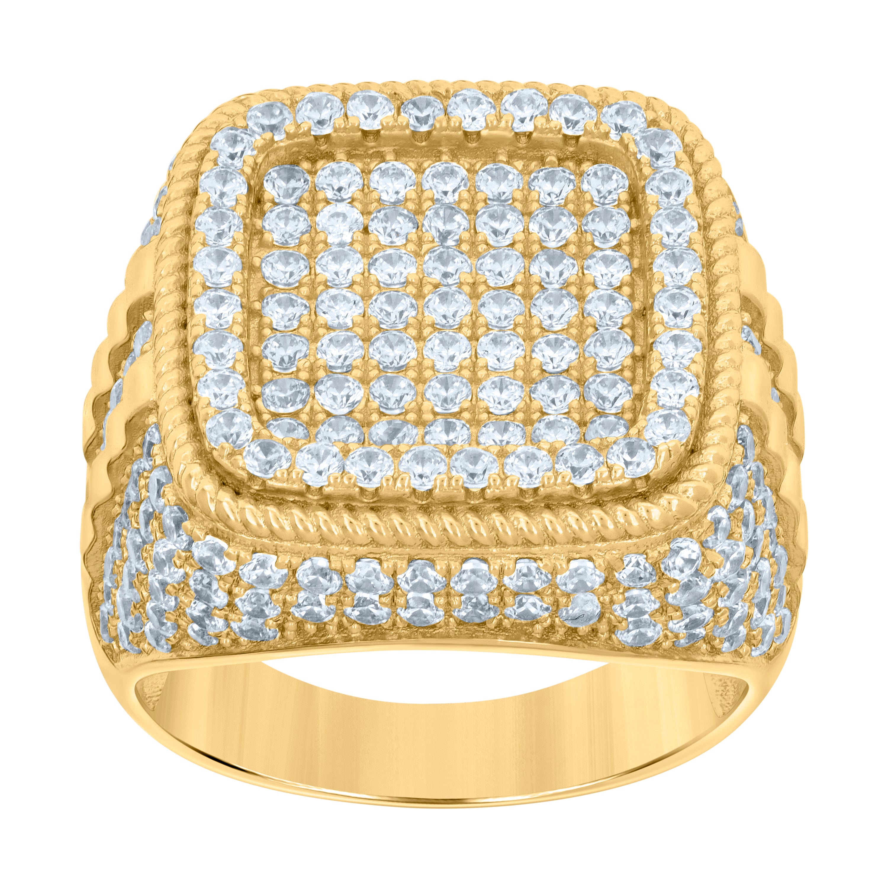 925 Sterling Silver Yellow-tone Mens Cubic-Zirconia Square Head Fashion Ring Size 9 - SLV-119097