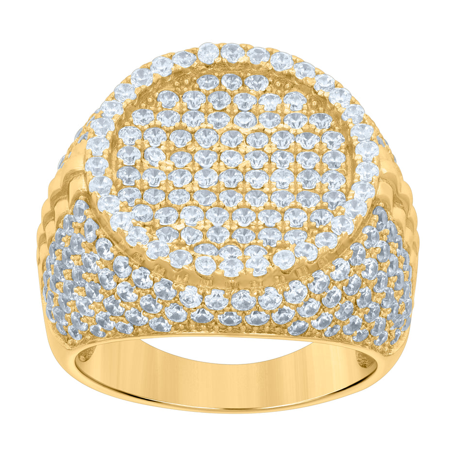 925 Sterling Silver Yellow-tone Mens Cubic-Zirconia Fashion Ring Size 11 - SLV-119111