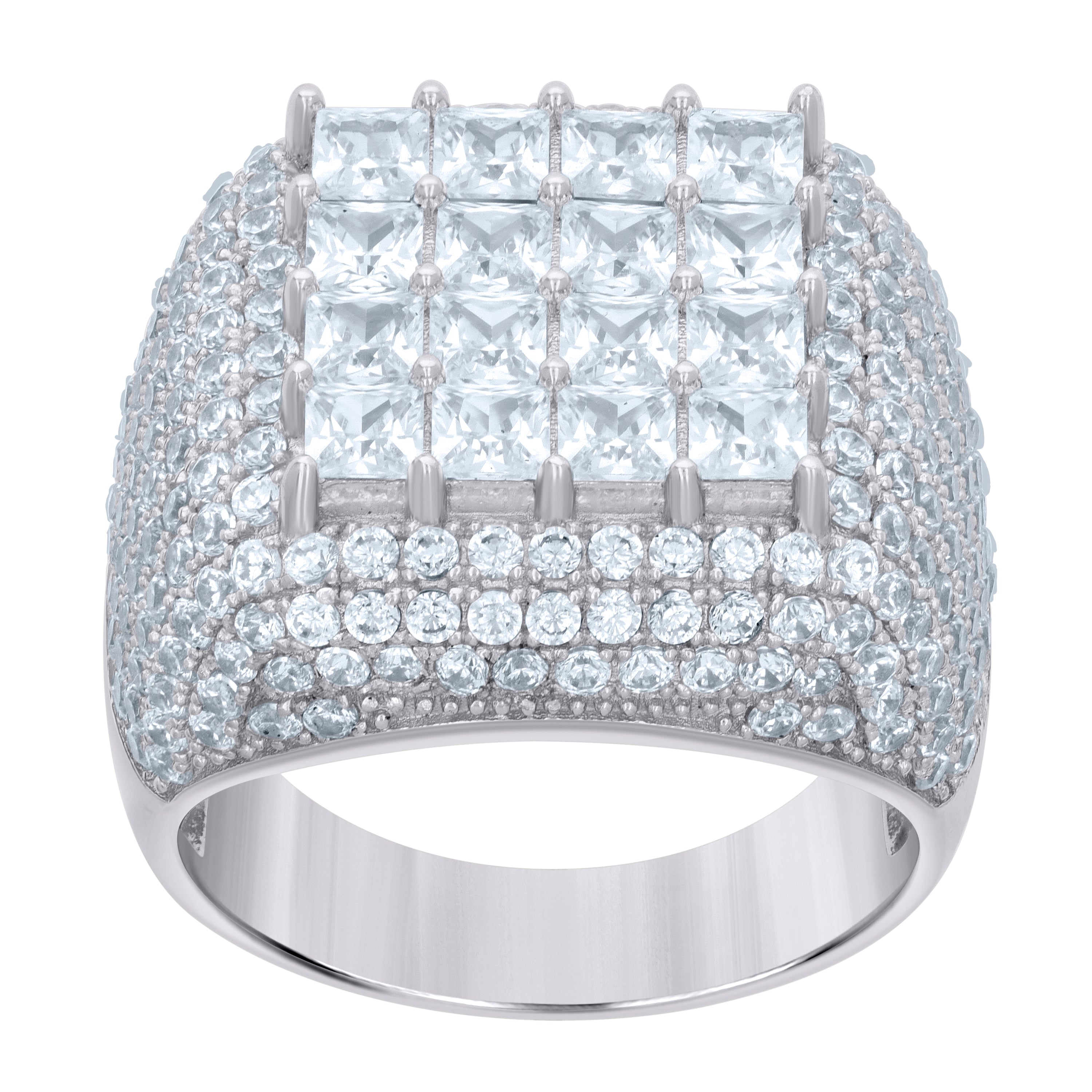 925 Sterling Silver Mens Princess-cut Round Cubic-Zirconia Square Head Fashion Ring Size 8