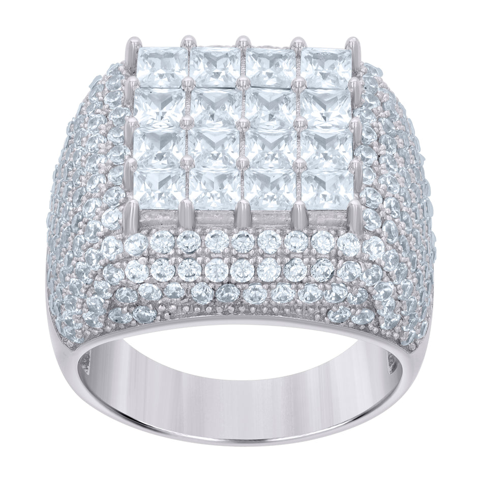 925 Sterling Silver Mens Princess-cut Round Cubic-Zirconia Square Head Fashion Ring Size 8