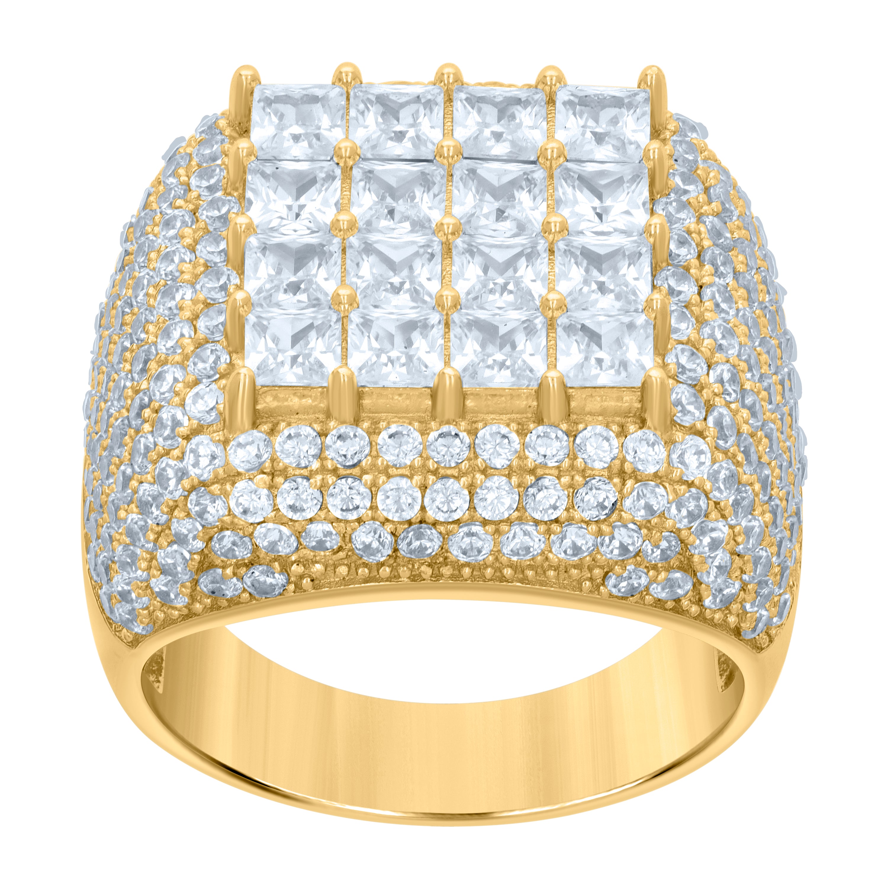 925 Sterling Silver Yellow-tone Mens Princess-cut Round Cubic-Zirconia Square Head Fashion Ring Size 12 - SLV-119124