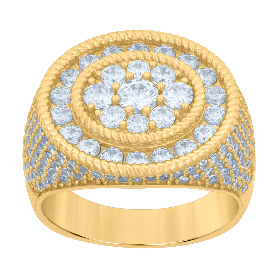 925 Sterling Silver Yellow-tone Mens Cubic-Zirconia Fashion Ring Size 11 - SLV-119135