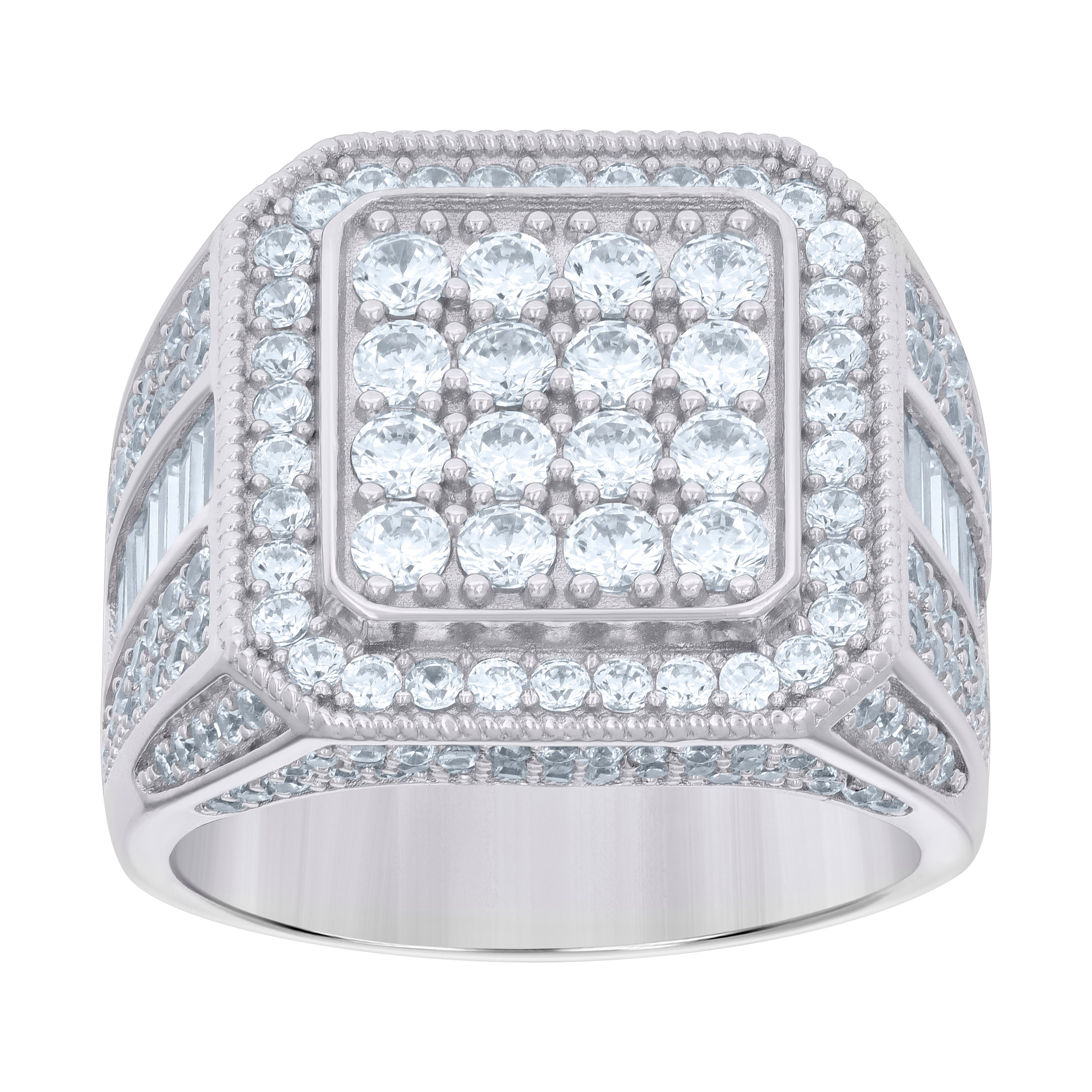 925 Sterling Silver Mens Baguette Round Cubic-Zirconia Square Head Fashion Ring Size 11 - SLV-119141