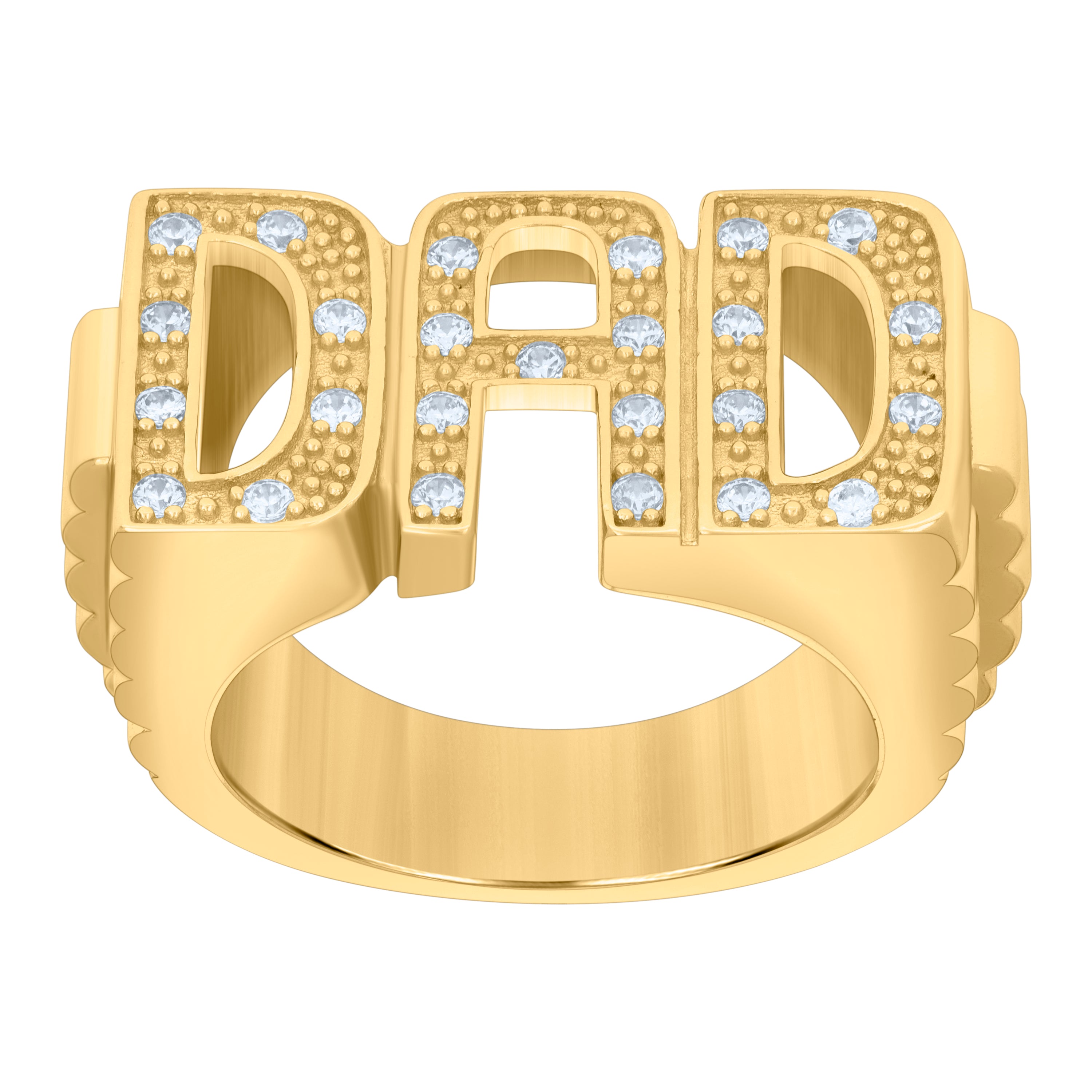 925 Sterling Silver Yellow-tone Mens Cubic-Zirconia DAD Fashion Ring Size 8