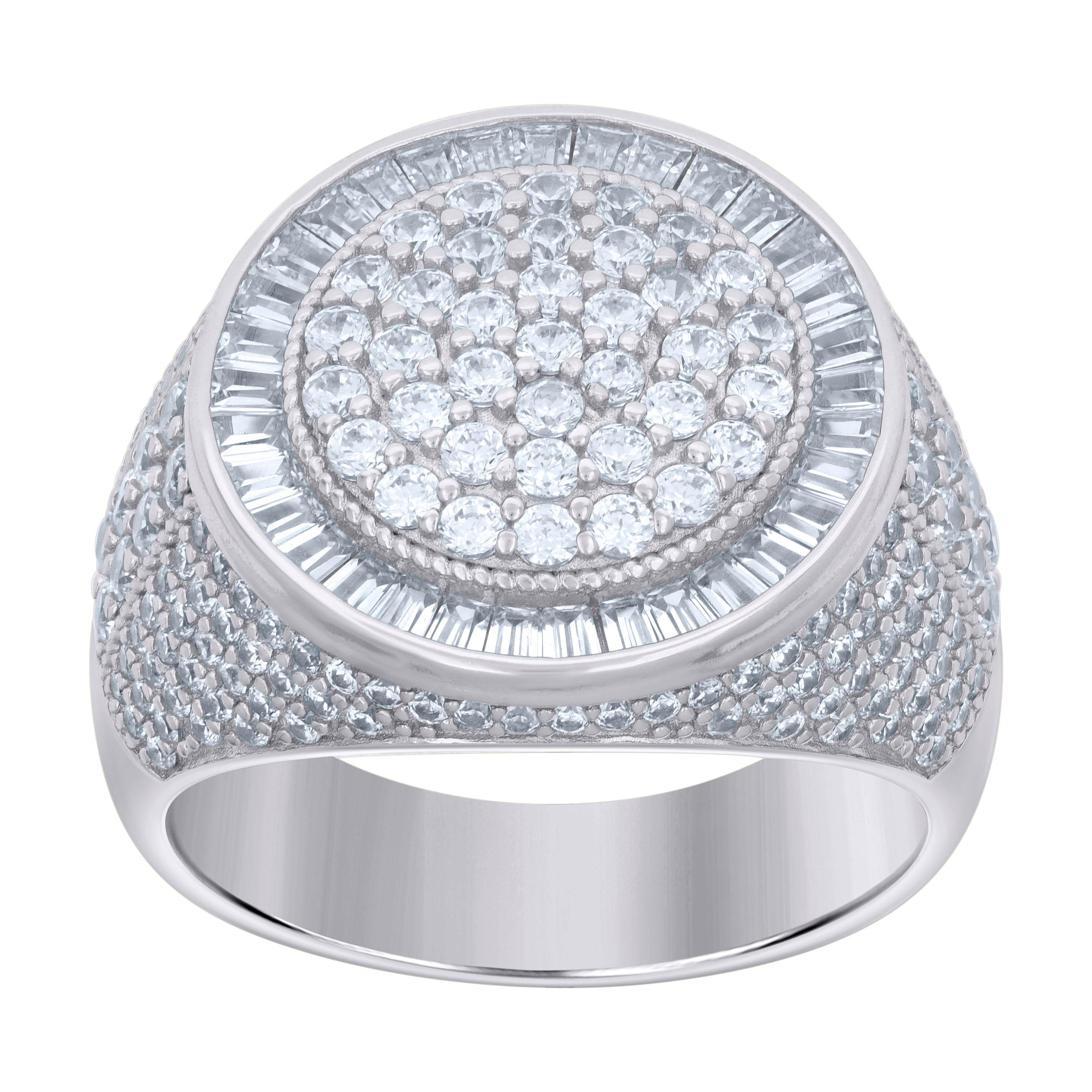 925 Sterling Silver Mens Baguette Round Cubic-Zirconia Fashion Ring Size 12 - SLV-119178