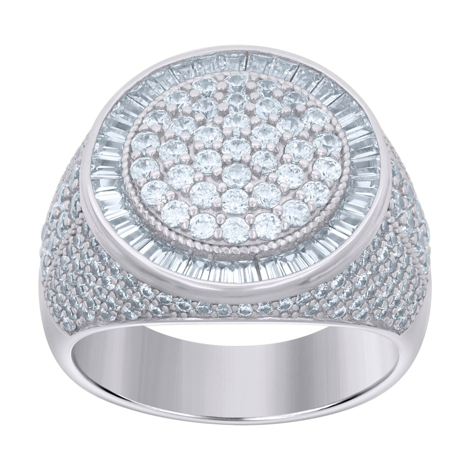 925 Sterling Silver Mens Baguette Round Cubic-Zirconia Fashion Ring Size 11 - SLV-119177