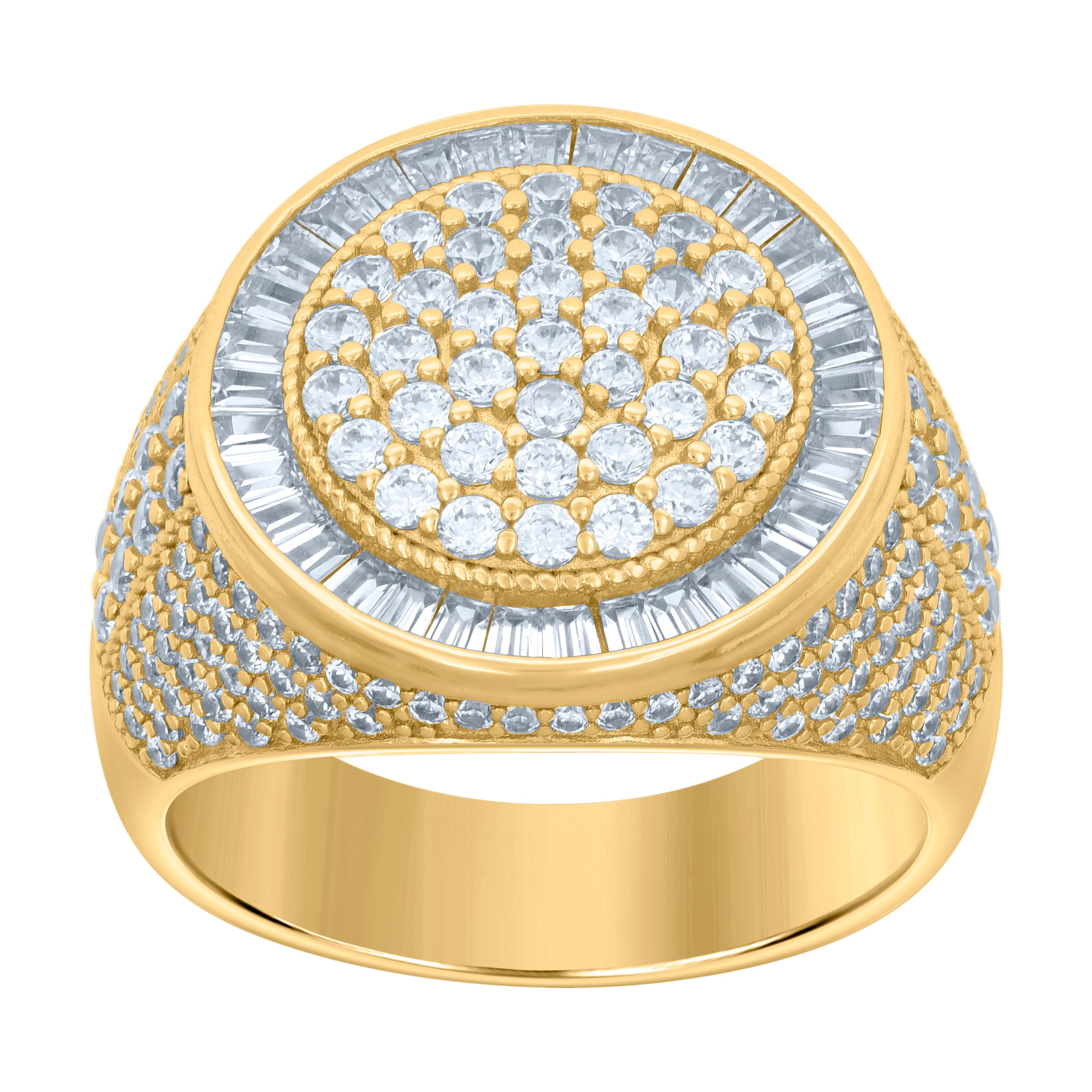 925 Sterling Silver Yellow-tone Mens Baguette Round Cubic-Zirconia Fashion Ring Size 9 - SLV-119181