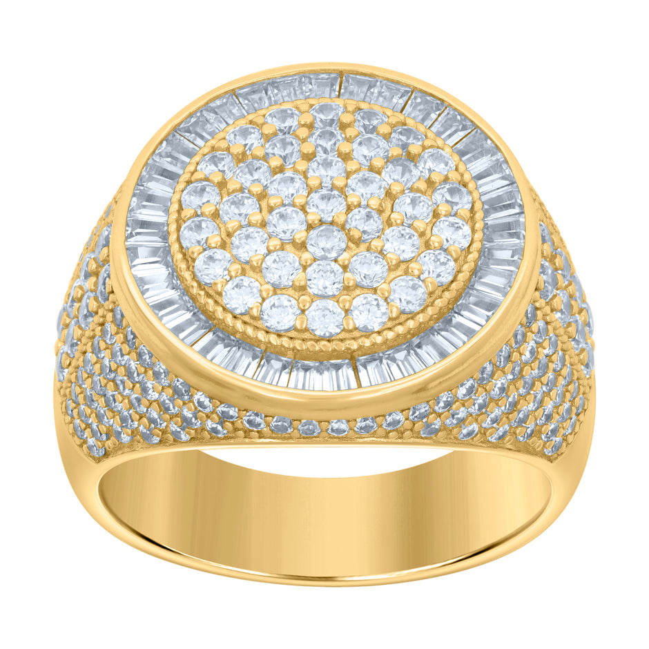 925 Sterling Silver Yellow-tone Mens Baguette Round Cubic-Zirconia Fashion Ring Size 10 - SLV-119182