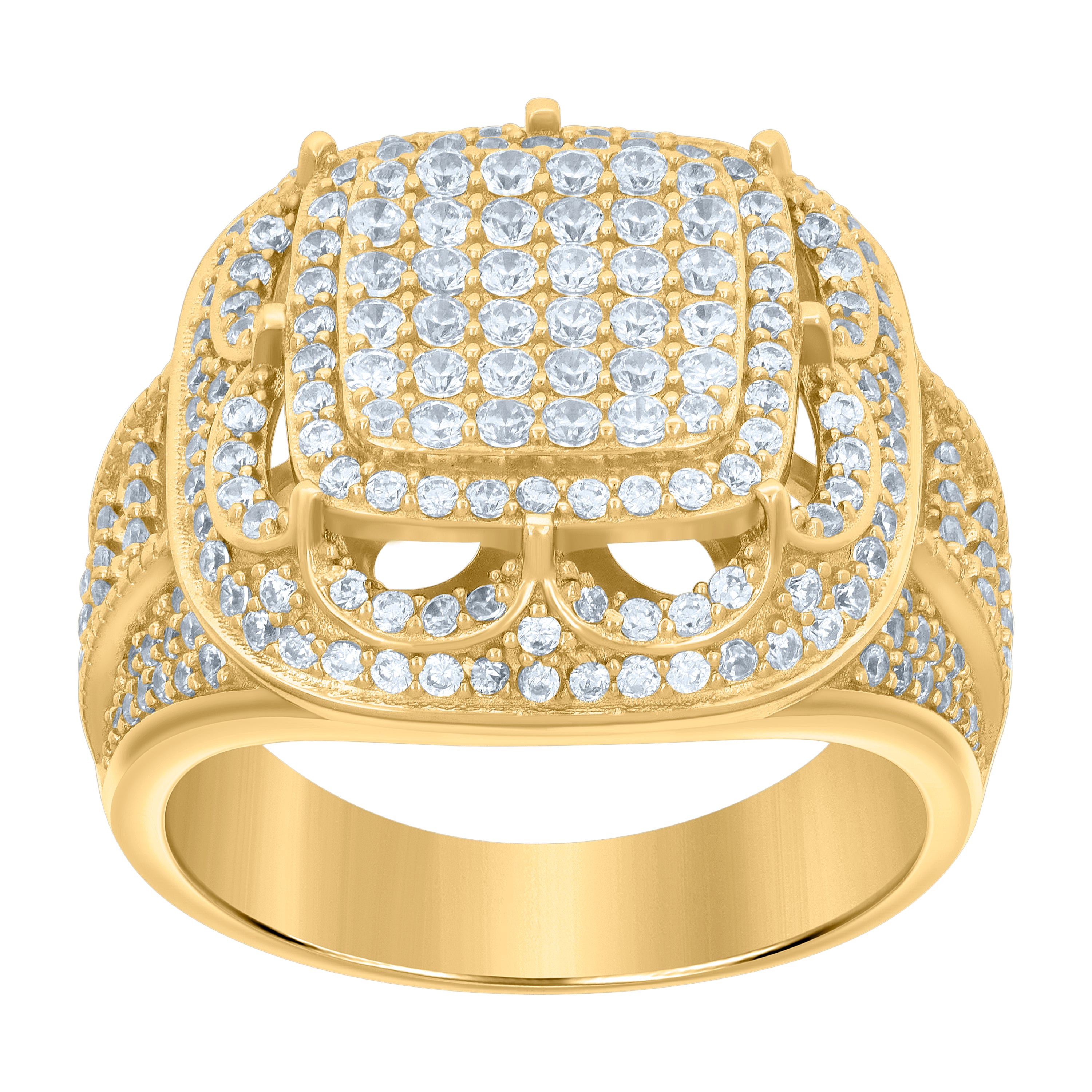 925 Sterling Silver Yellow-tone Mens Cubic-Zirconia Fashion Ring Size 12 - SLV-119196