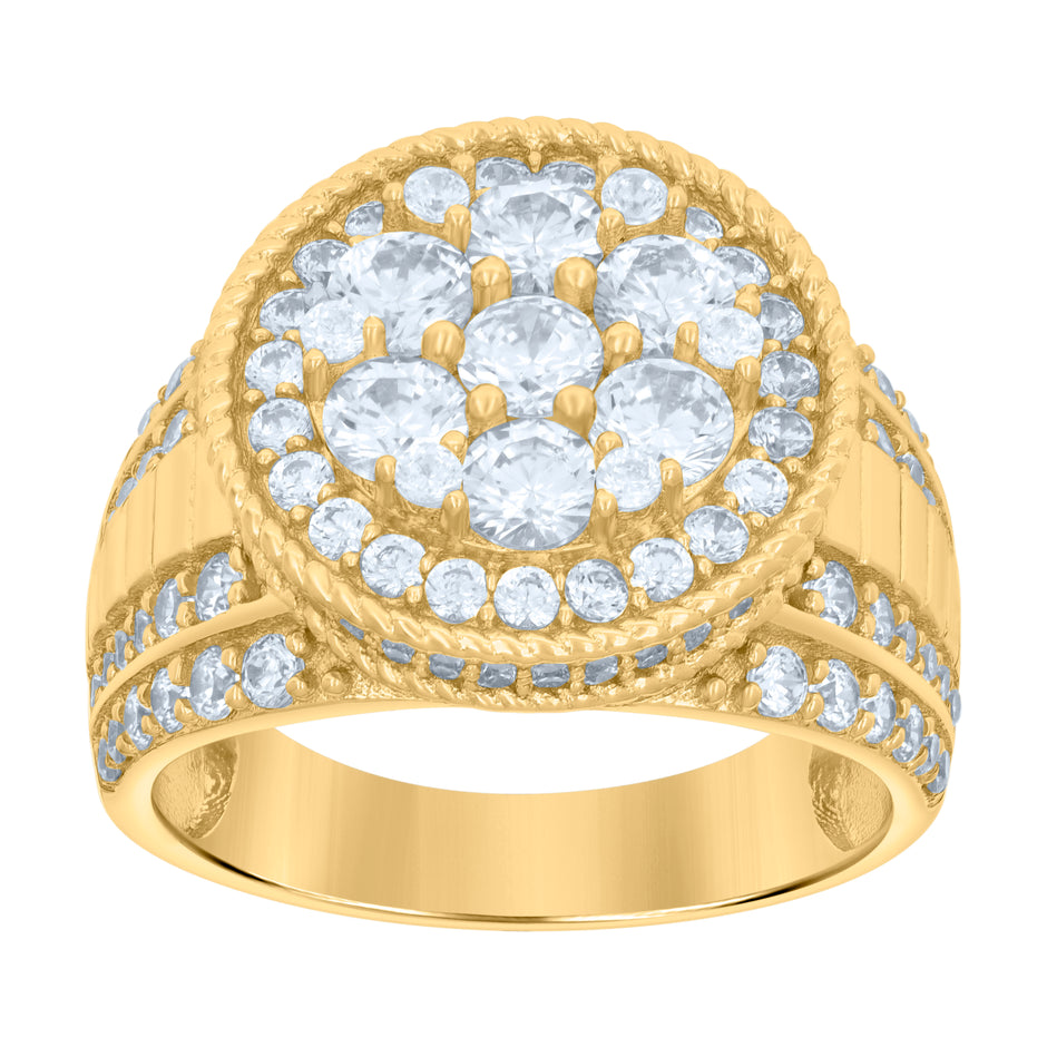 925 Sterling Silver Yellow-tone Mens Cubic-Zirconia Fashion Ring Size 9 - SLV-119209