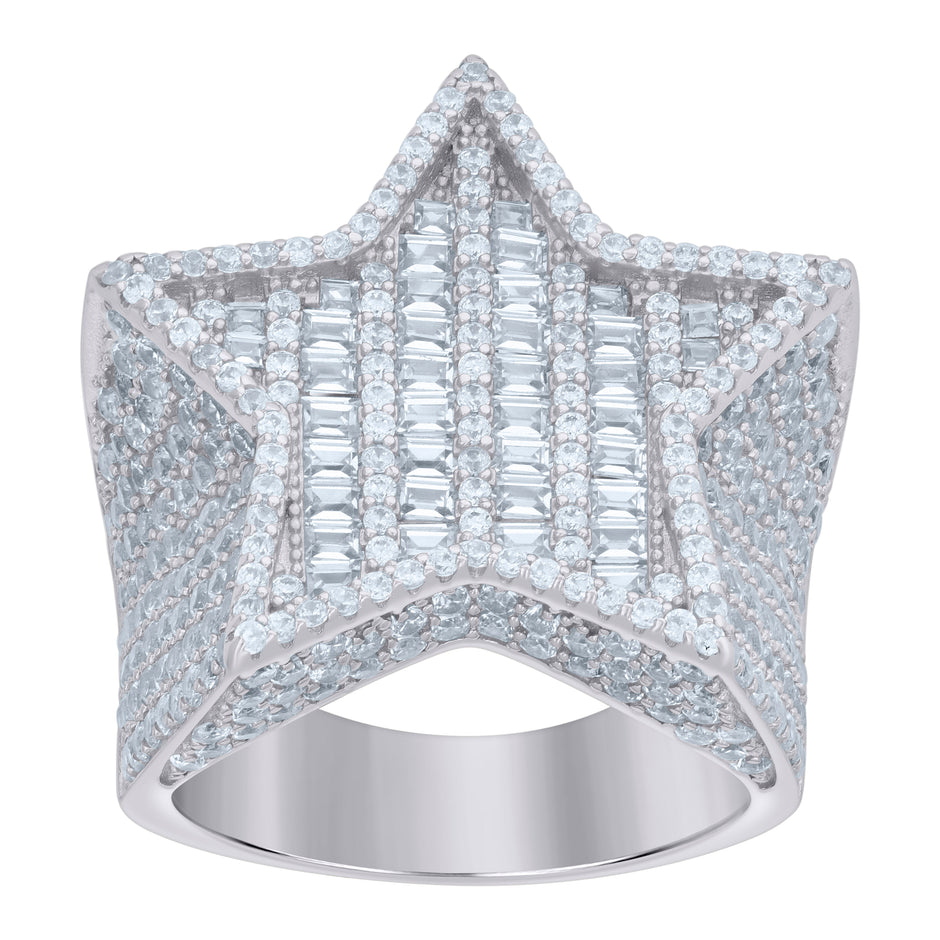 925 Sterling Silver Mens Baguette Round Cubic-Zirconia Star Fashion Ring Size 12 - SLV-119218