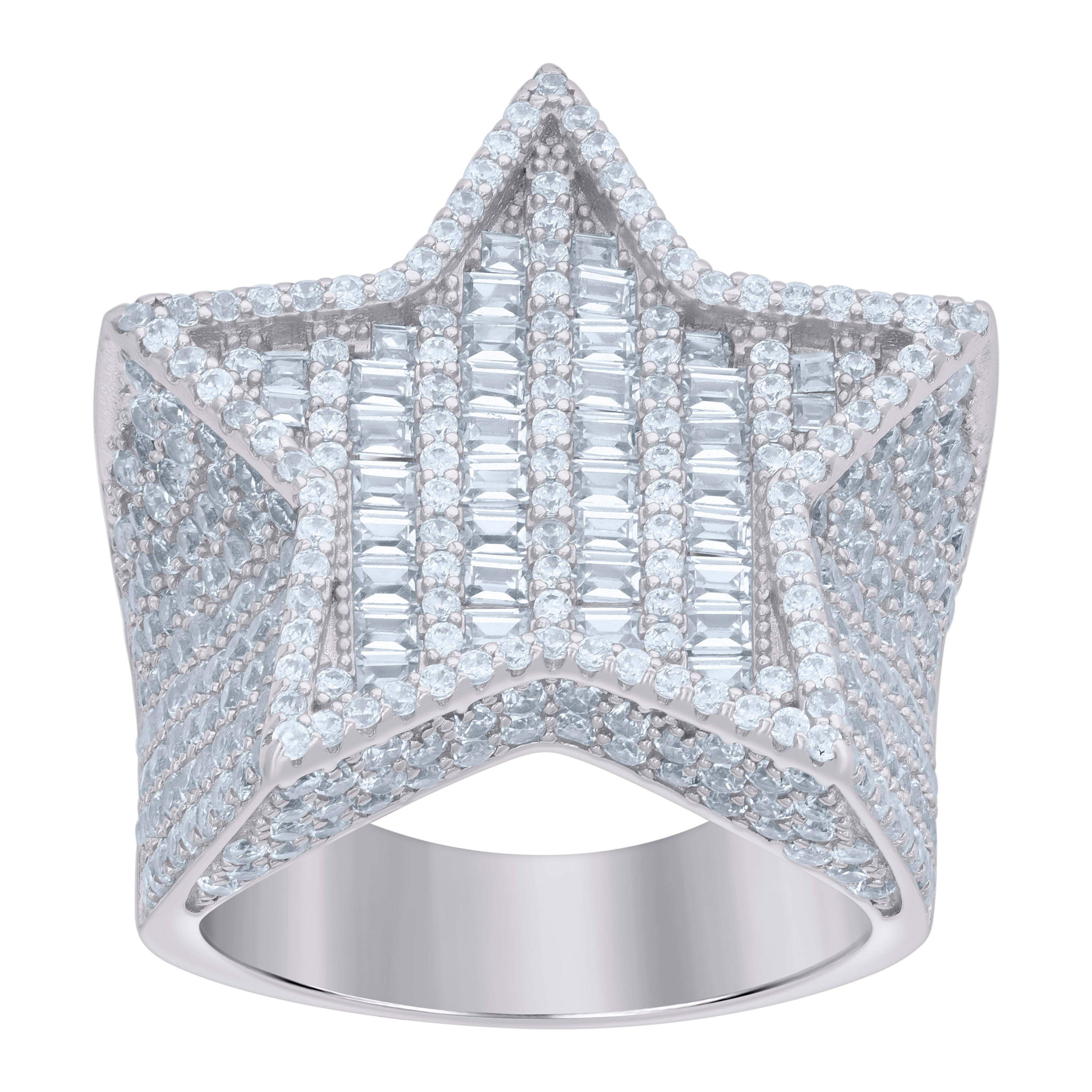 925 Sterling Silver Mens Baguette Round Cubic-Zirconia Star Fashion Ring Size 9 - SLV-119215