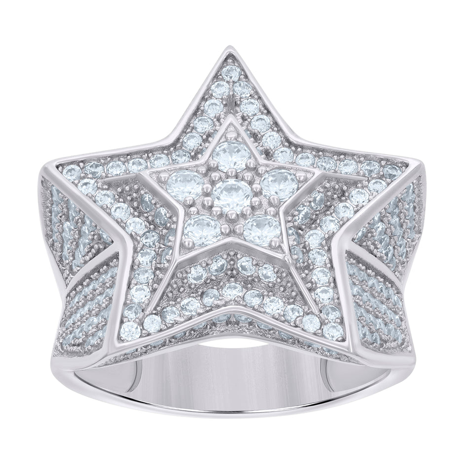 925 Sterling Silver Mens Cubic-Zirconia Star Fashion Ring Size 9 - SLV-119227
