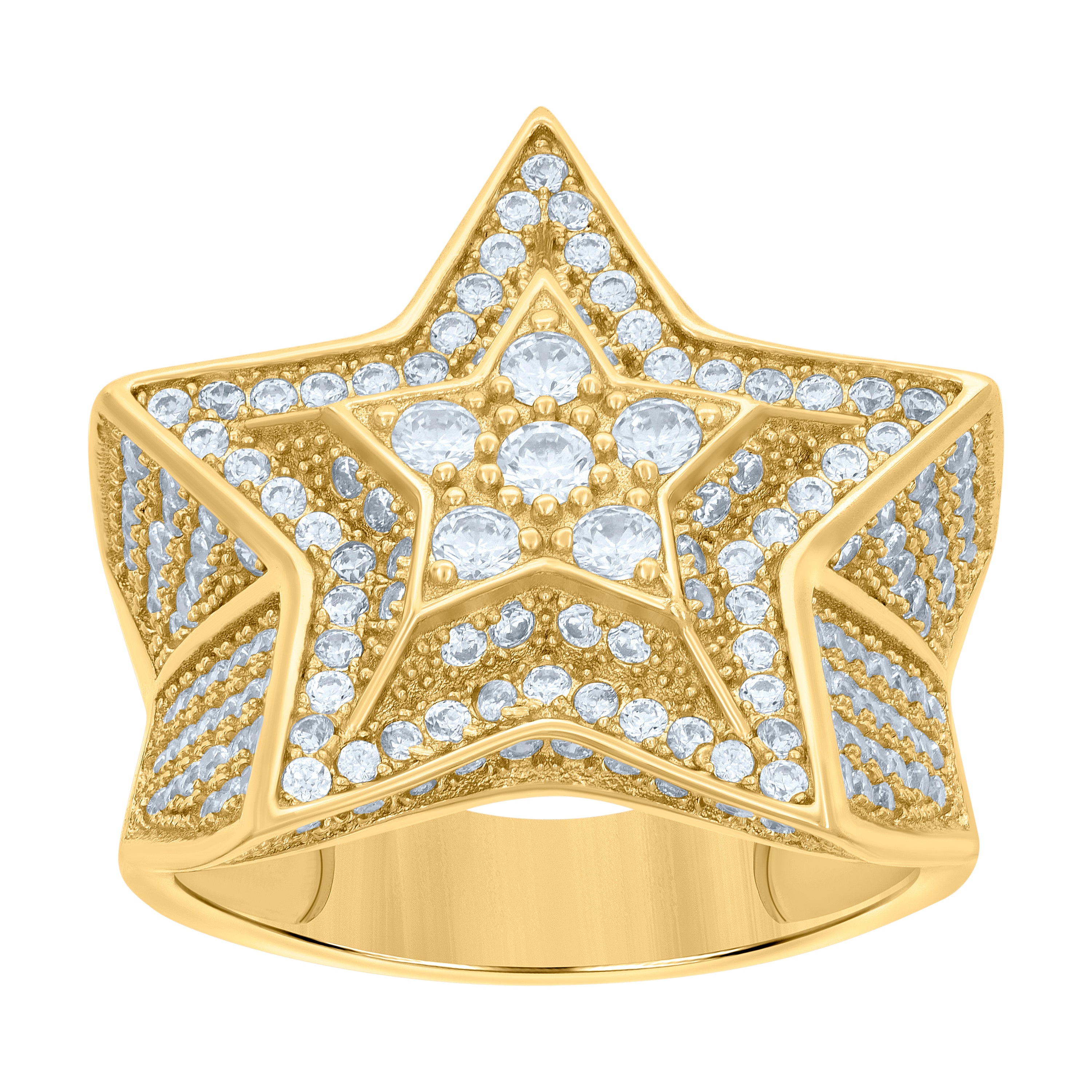 925 Sterling Silver Yellow-tone Mens Cubic-Zirconia Star Fashion Ring Size 12 - SLV-119236