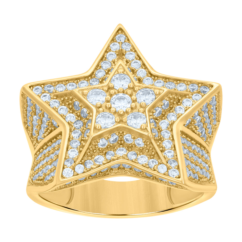 925 Sterling Silver Yellow-tone Mens Cubic-Zirconia Star Fashion Ring Size 11 - SLV-119235