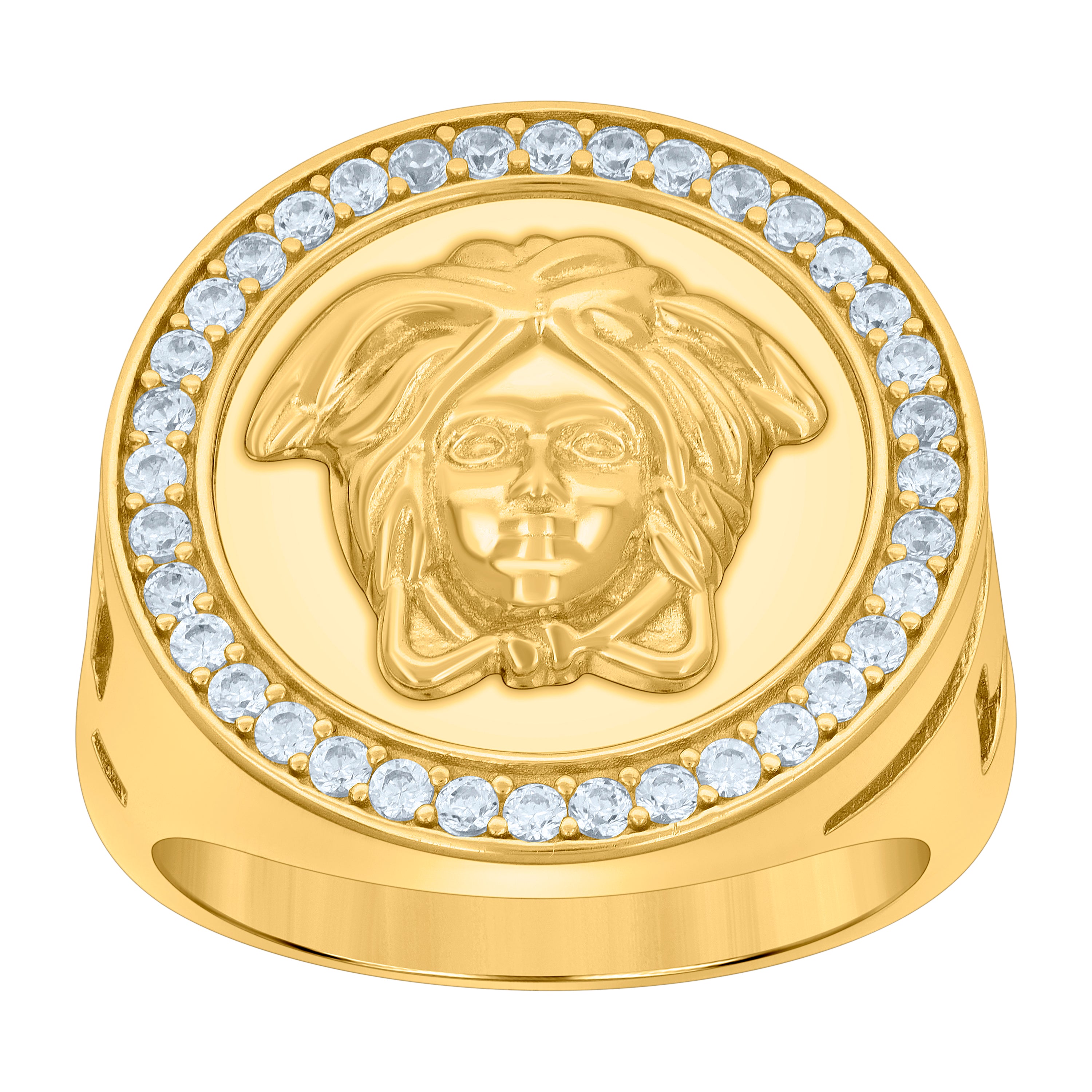 925 Sterling Silver Yellow-tone Mens Cubic-Zirconia Medusa Fashion Ring Size 10 - SLV-119246