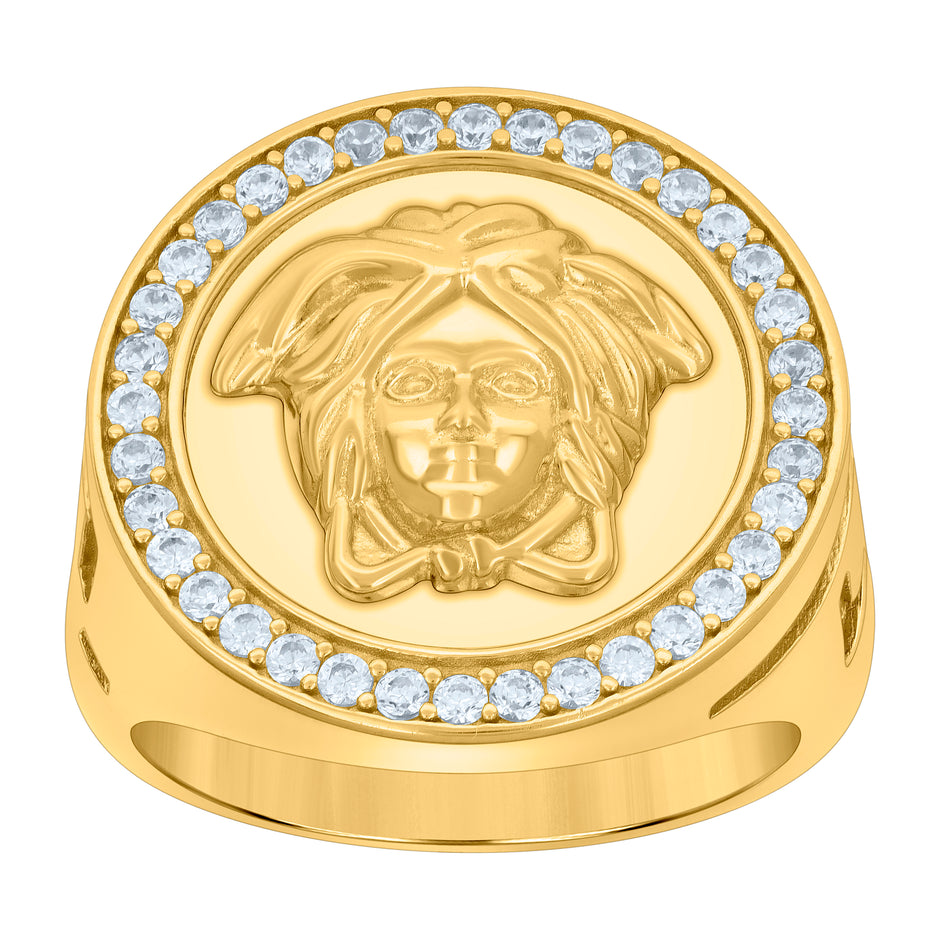 925 Sterling Silver Yellow-tone Mens Cubic-Zirconia Medusa Fashion Ring Size 11 - SLV-119247