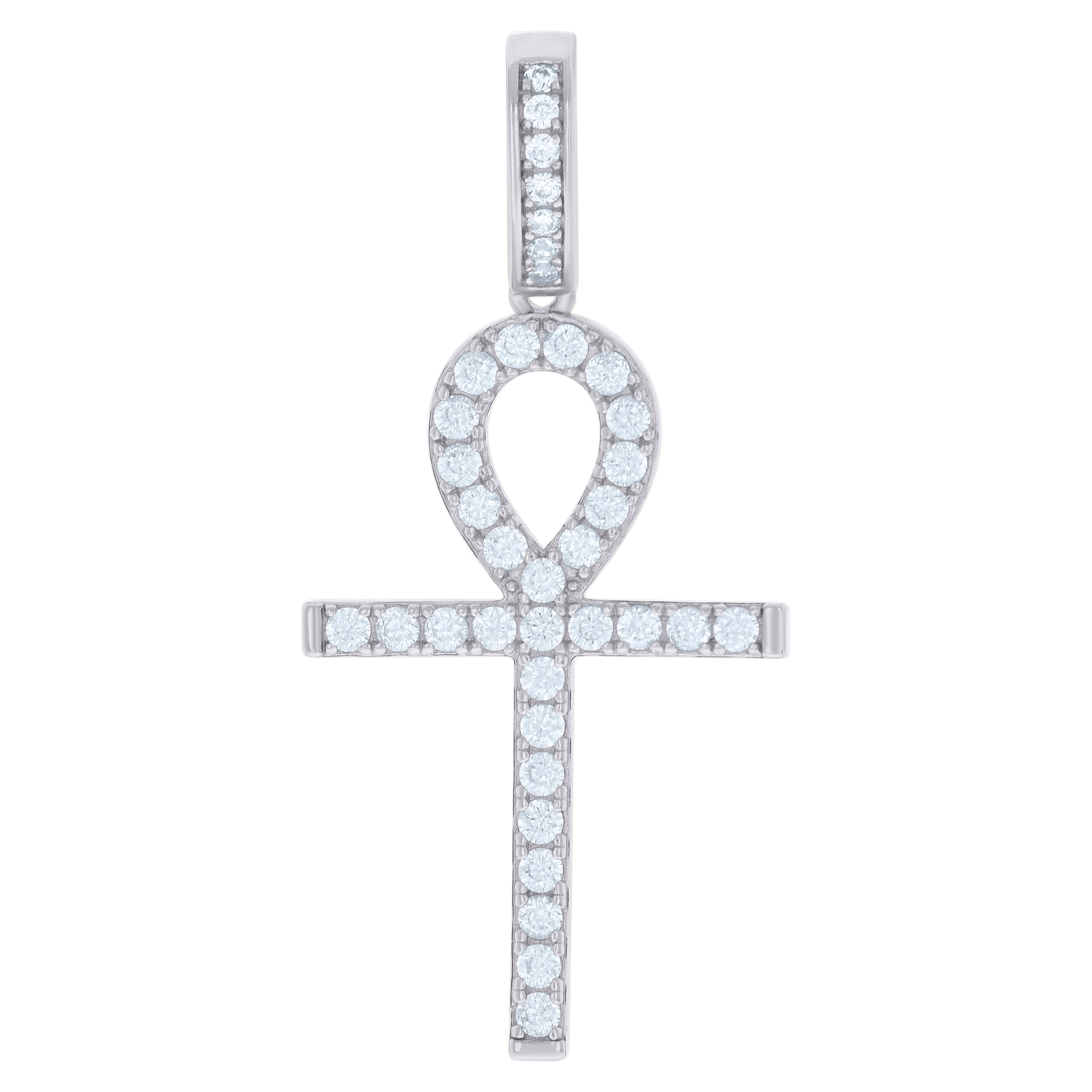 925 Sterling Silver Mens Round Cubic-Zirconia Egyptian Ankh Cross Religious Charm Pendant