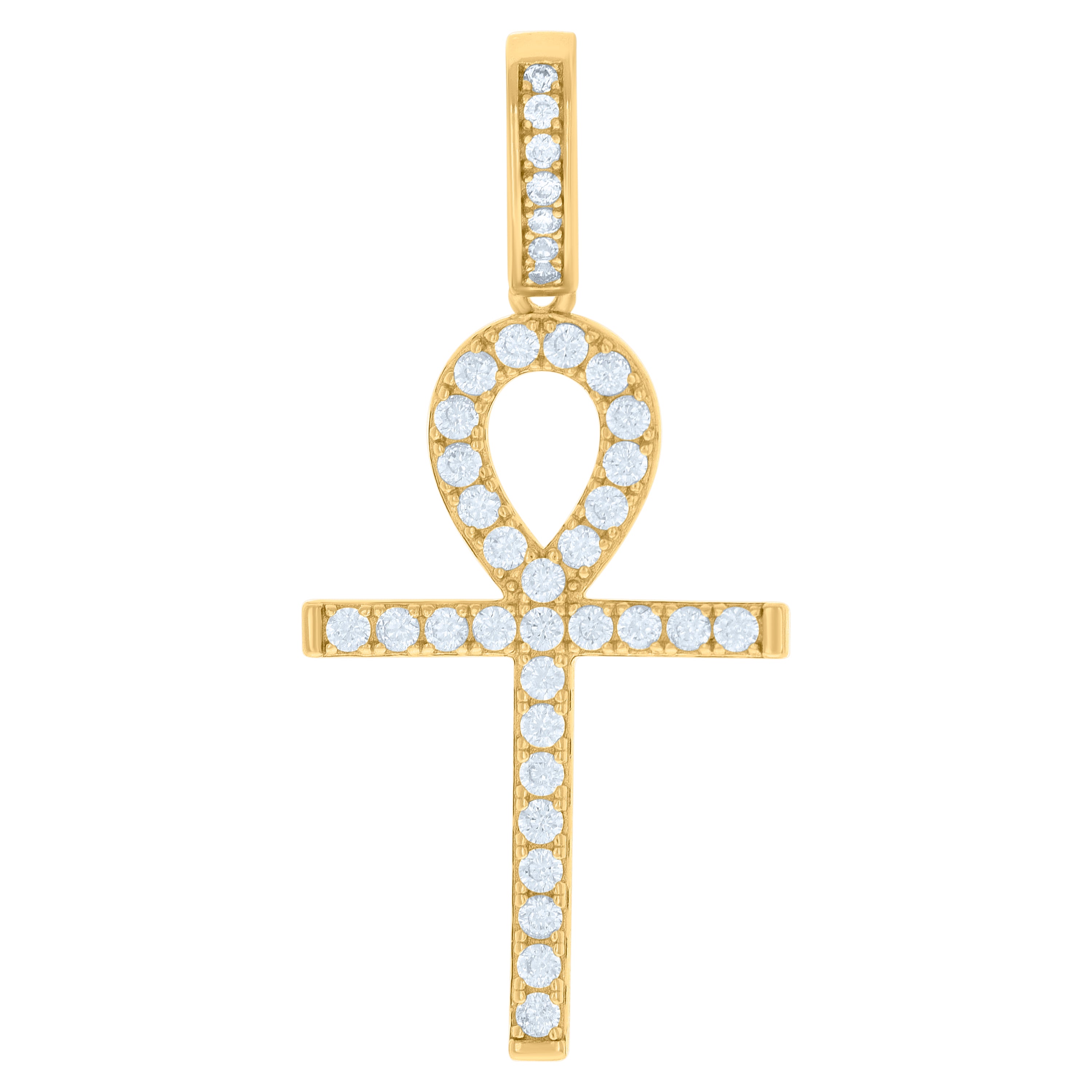 925 Sterling Silver Yellow-tone Mens Round Cubic-Zirconia Egyptian Ankh Cross Religious Charm Pendant