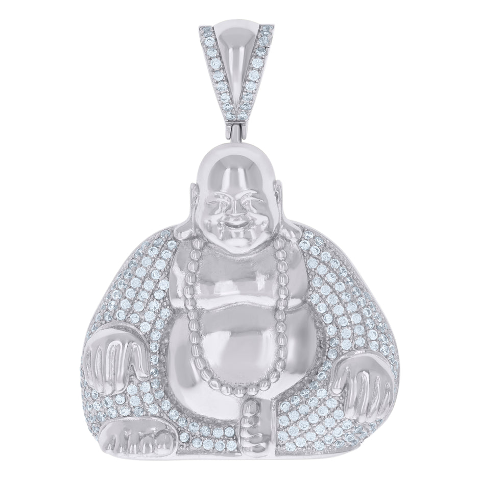 925 Sterling Silver Mens Cubic-Zirconia Buddha Religious Charm Pendant