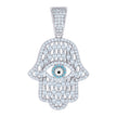 925 Sterling Silver Mens Marquise Round Cubic-Zirconia Enameled Hamsa Symbol Religious Charm Pendant