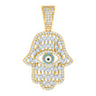 925 Sterling Silver Yellow-tone Mens Marquise Round Cubic-Zirconia Enameled Hamsa Symbol Pendant