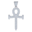 925 Sterling Silver Mens Baguette Round Cubic-Zirconia Egyptian Ankh Cross Religious Charm Pendant