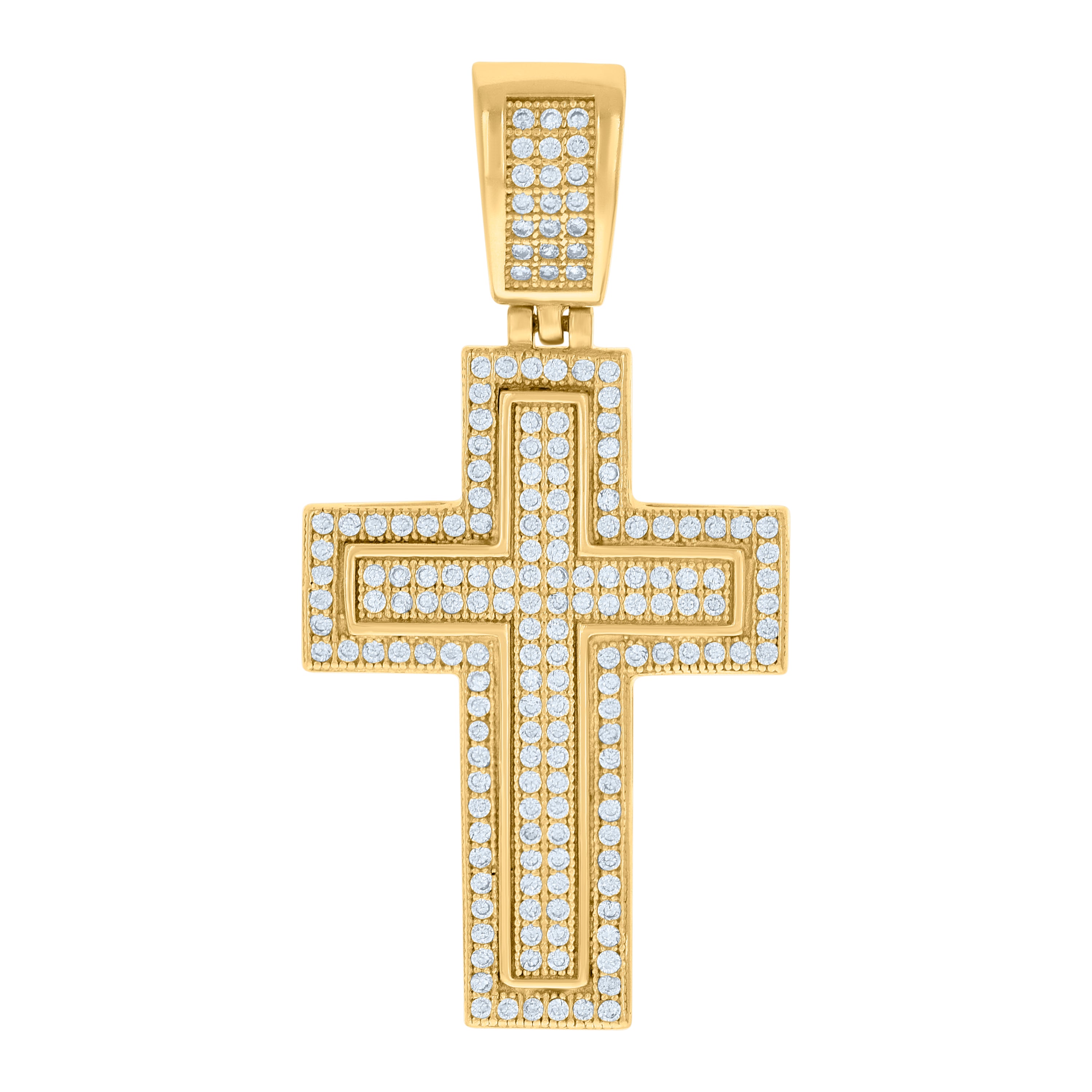 925 Sterling Silver Yellow-tone Mens Cubic-Zirconia Cross Religious Charm Pendant