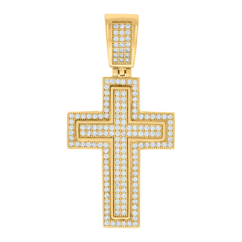 925 Sterling Silver Yellow-tone Mens Cubic-Zirconia Cross Religious Charm Pendant