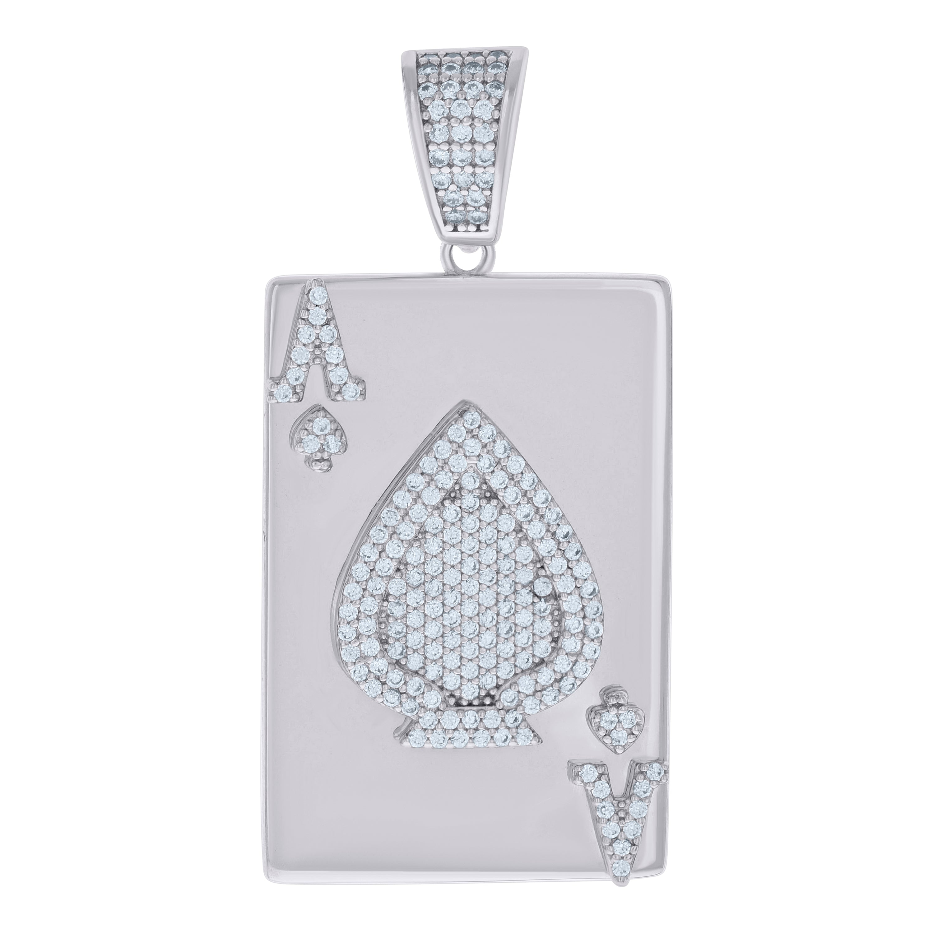 925 Sterling Silver Mens Cubic-Zirconia Ace Of Spade Playing Cards Gambling Charm Pendant