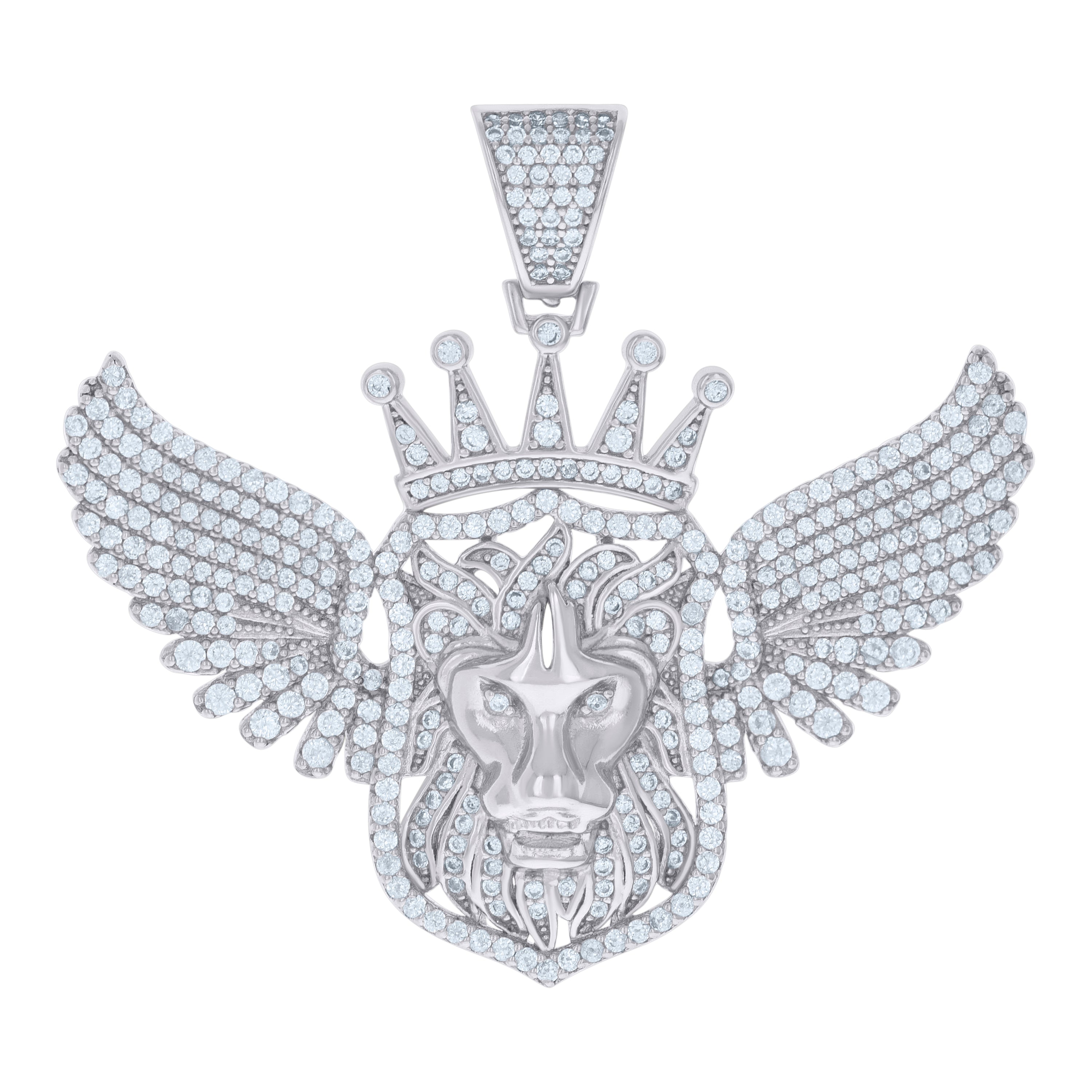 925 Sterling Silver Mens Cubic-Zirconia Flying Leo/Lion Zodiac Sign/Wildlife Charm Pendant