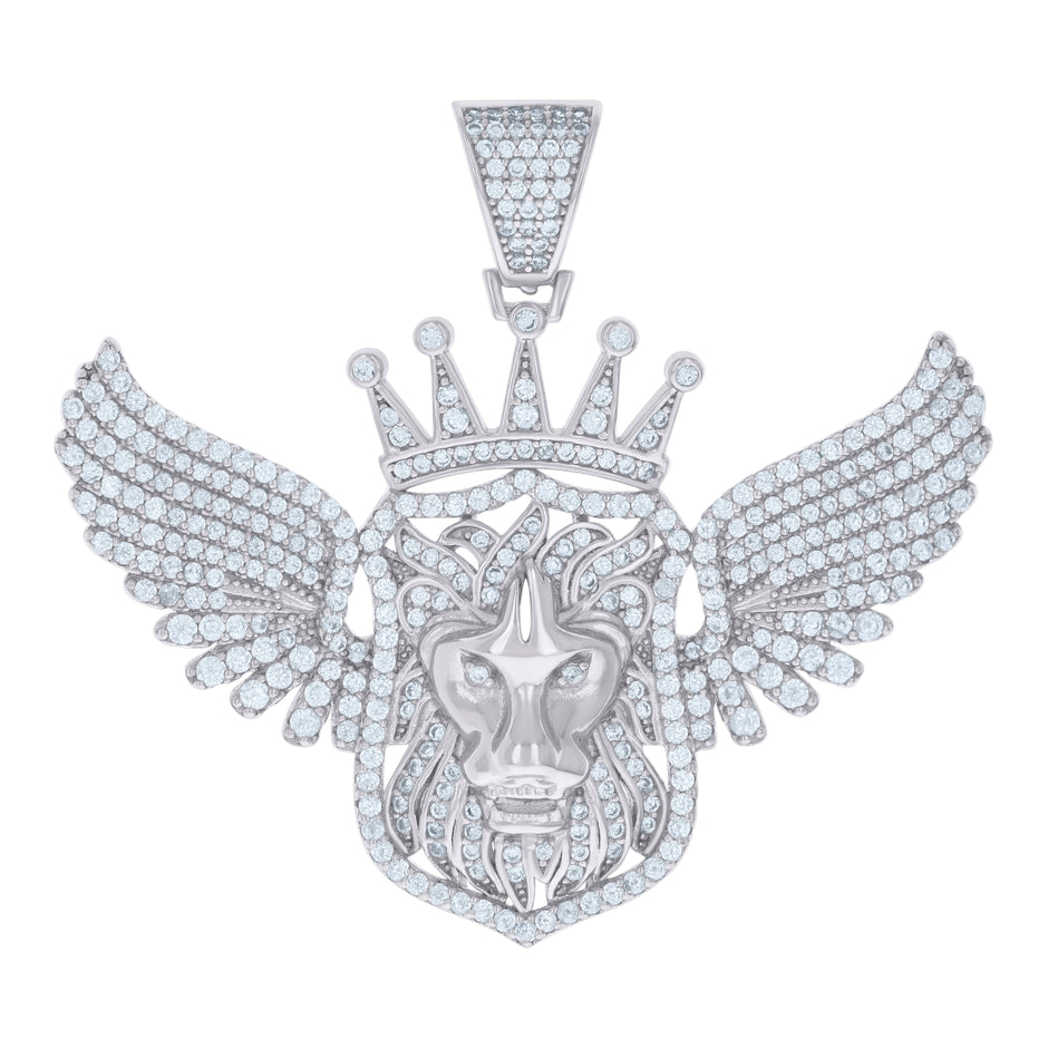 925 Sterling Silver Mens Cubic-Zirconia Flying Leo/Lion Zodiac Sign/Wildlife Charm Pendant