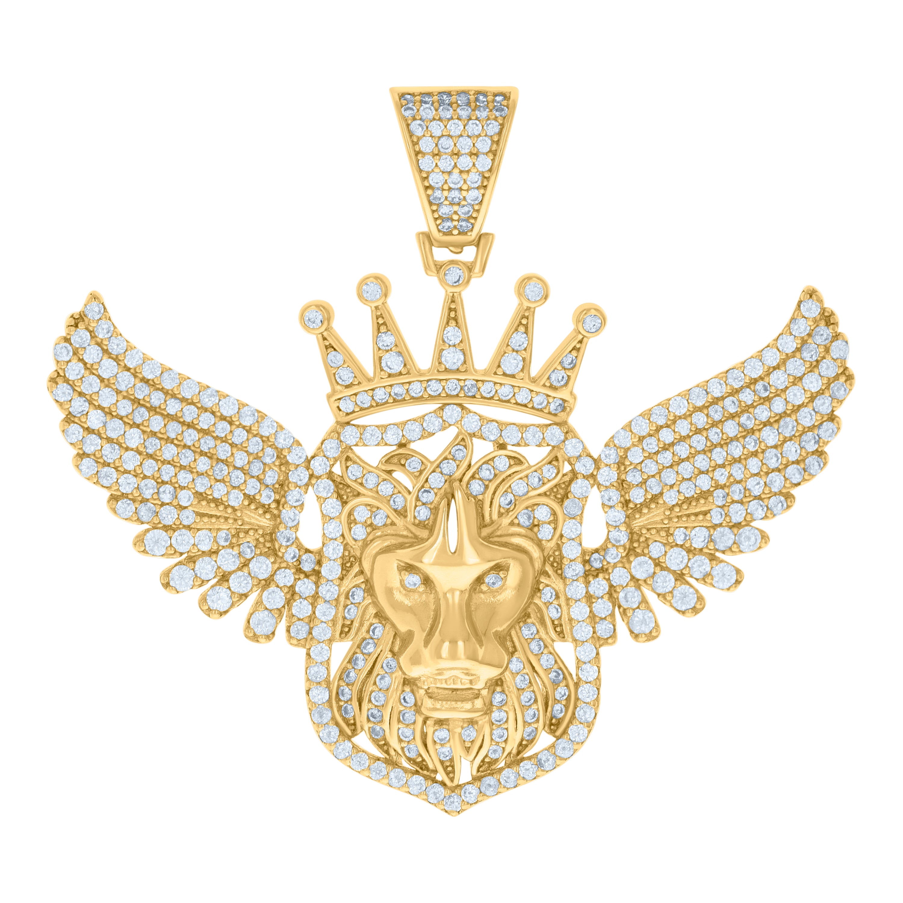 925 Sterling Silver Yellow-tone Mens Cubic-Zirconia Flying Leo/Lion Zodiac Sign/Wildlife Pendant