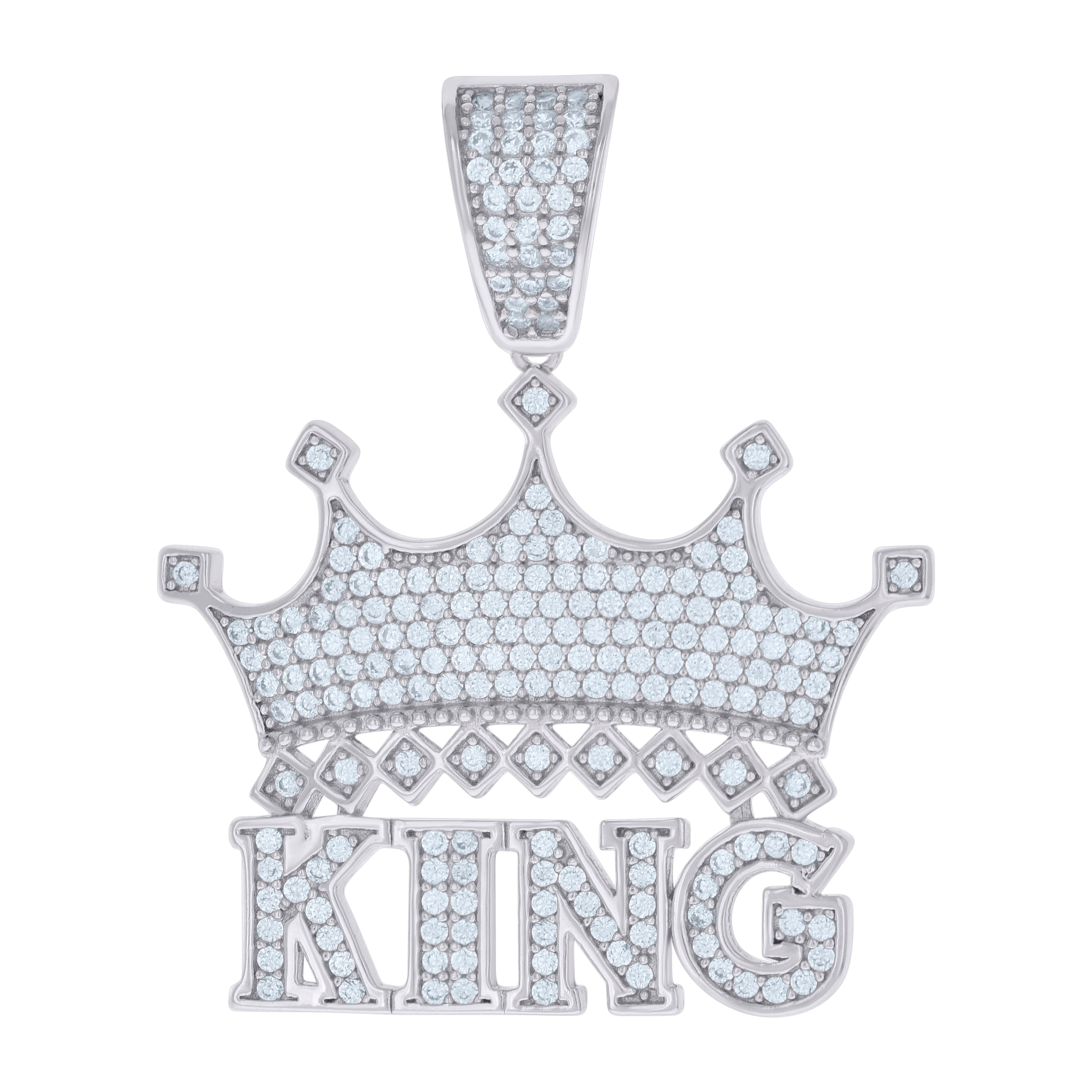 925 Sterling Silver Mens Cubic-Zirconia KING Crown Fashion Charm Pendant