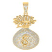 925 Sterling Silver Yellow-tone Mens Cubic-Zirconia Money Bag Currency Fashion Charm Pendant