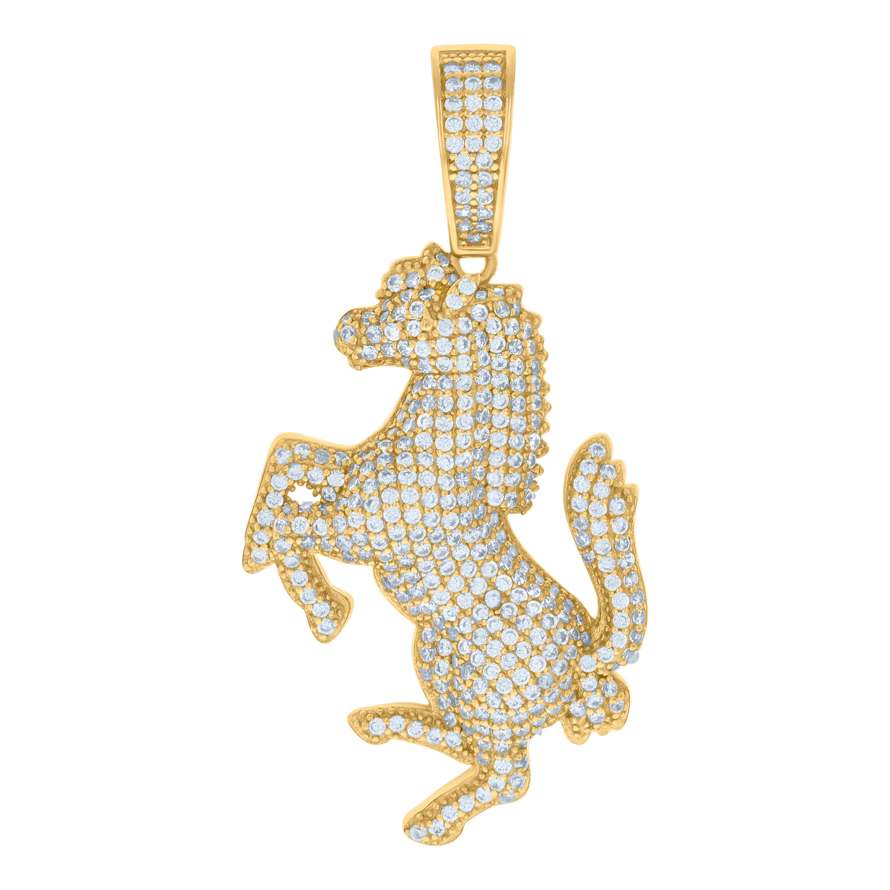 925 Sterling Silver Yellow-tone Mens Cubic-Zirconia Race Horse Animal Wildlife Charm Pendant