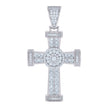 925 Sterling Silver Mens Cushion-cut Round Cubic-Zirconia Cross Religious Charm Pendant