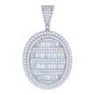 925 Sterling Silver Mens Baguette Round Cubic-Zirconia Oval Medallion Fashion Charm Pendant