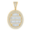 925 Sterling Silver Yellow-tone Mens Baguette Round Cubic-Zirconia Oval Medallion Fashion Pendant