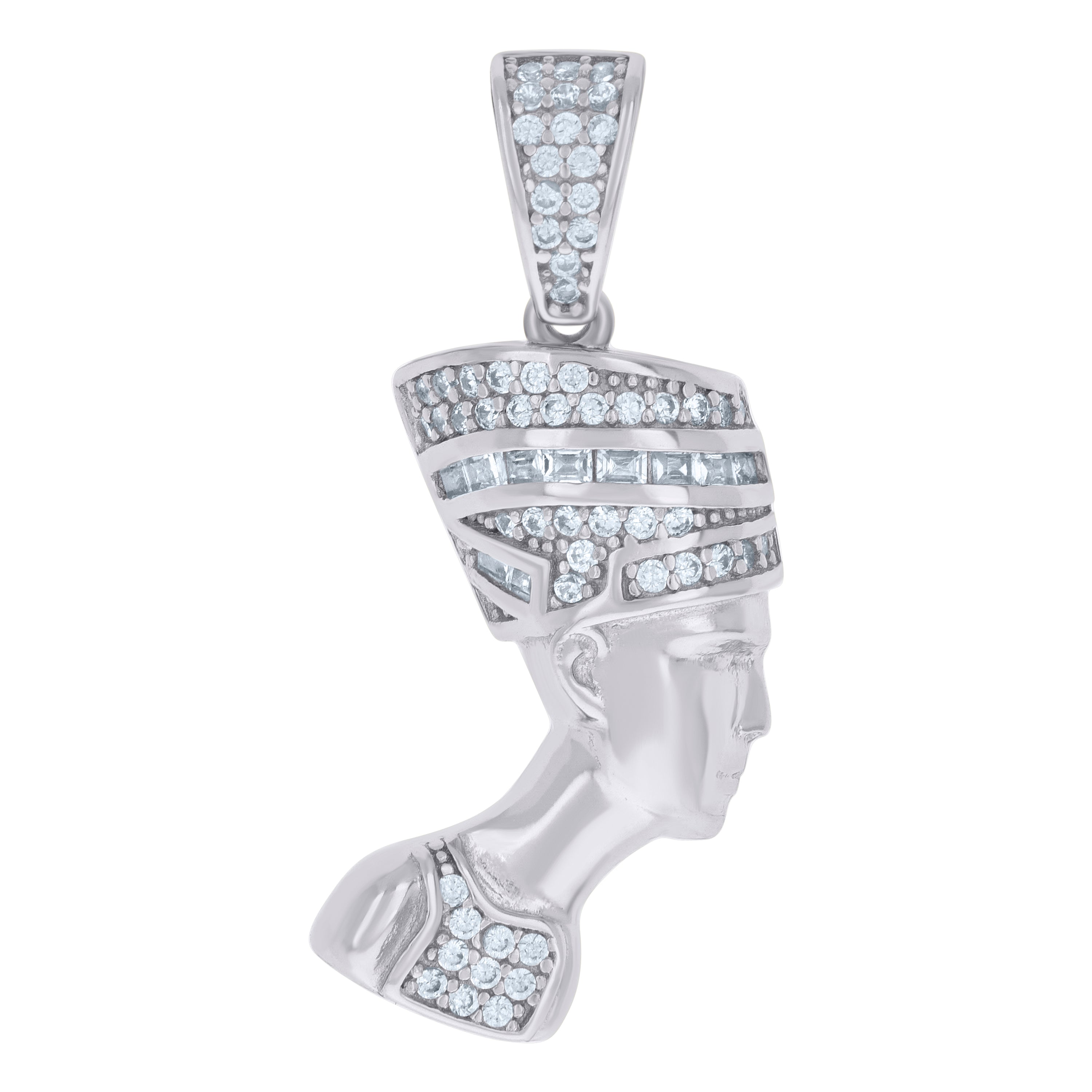 925 Sterling Silver Mens Baguette Round Cubic-Zirconia Nefertiti Egyptian Fashion Charm Pendant