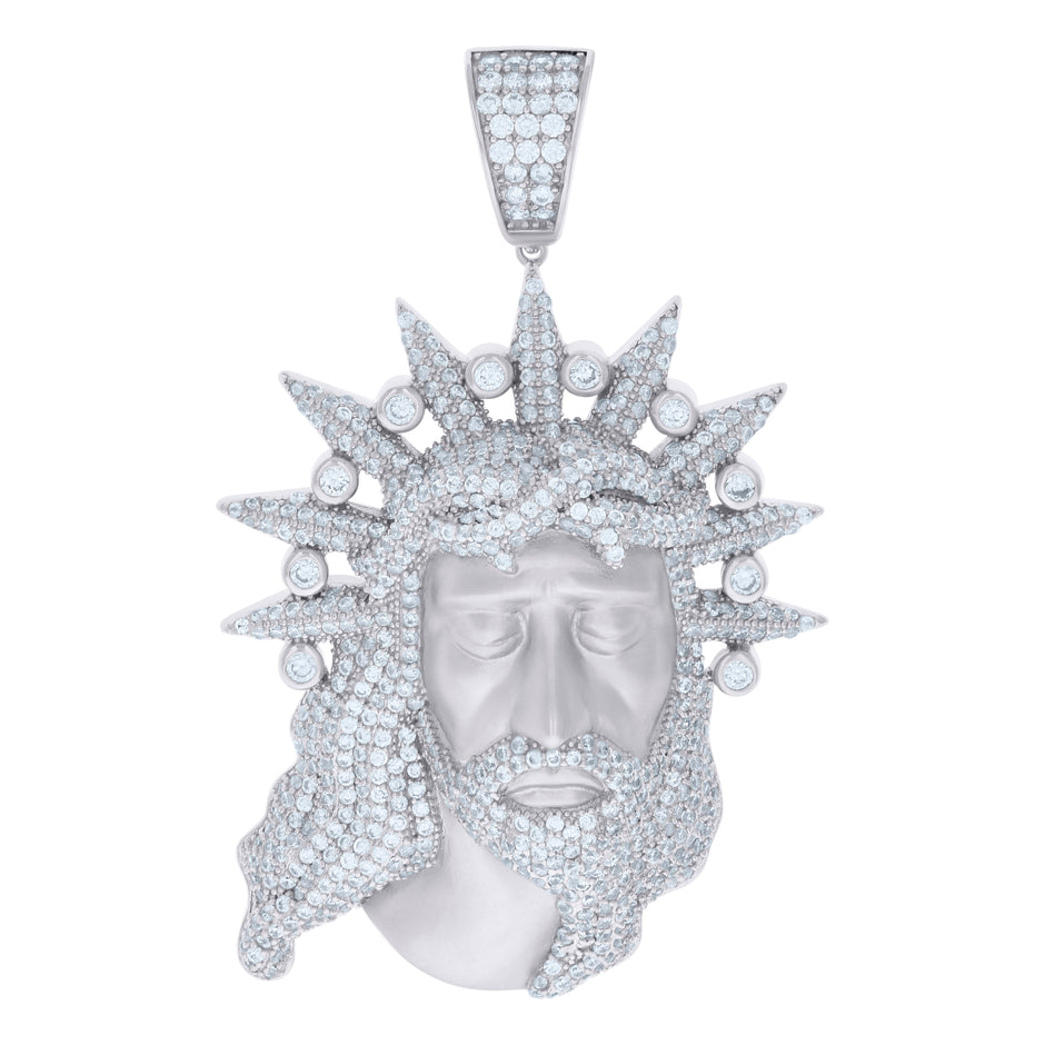 925 Sterling Silver Mens Cubic-Zirconia Jesus Religious Charm Pendant