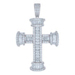 925 Sterling Silver Mens Baguette Round Cubic-Zirconia Cross Religious Charm Pendant