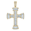 925 Sterling Silver Yellow-tone Mens Baguette Round Cubic-Zirconia Cross Religious Charm Pendant