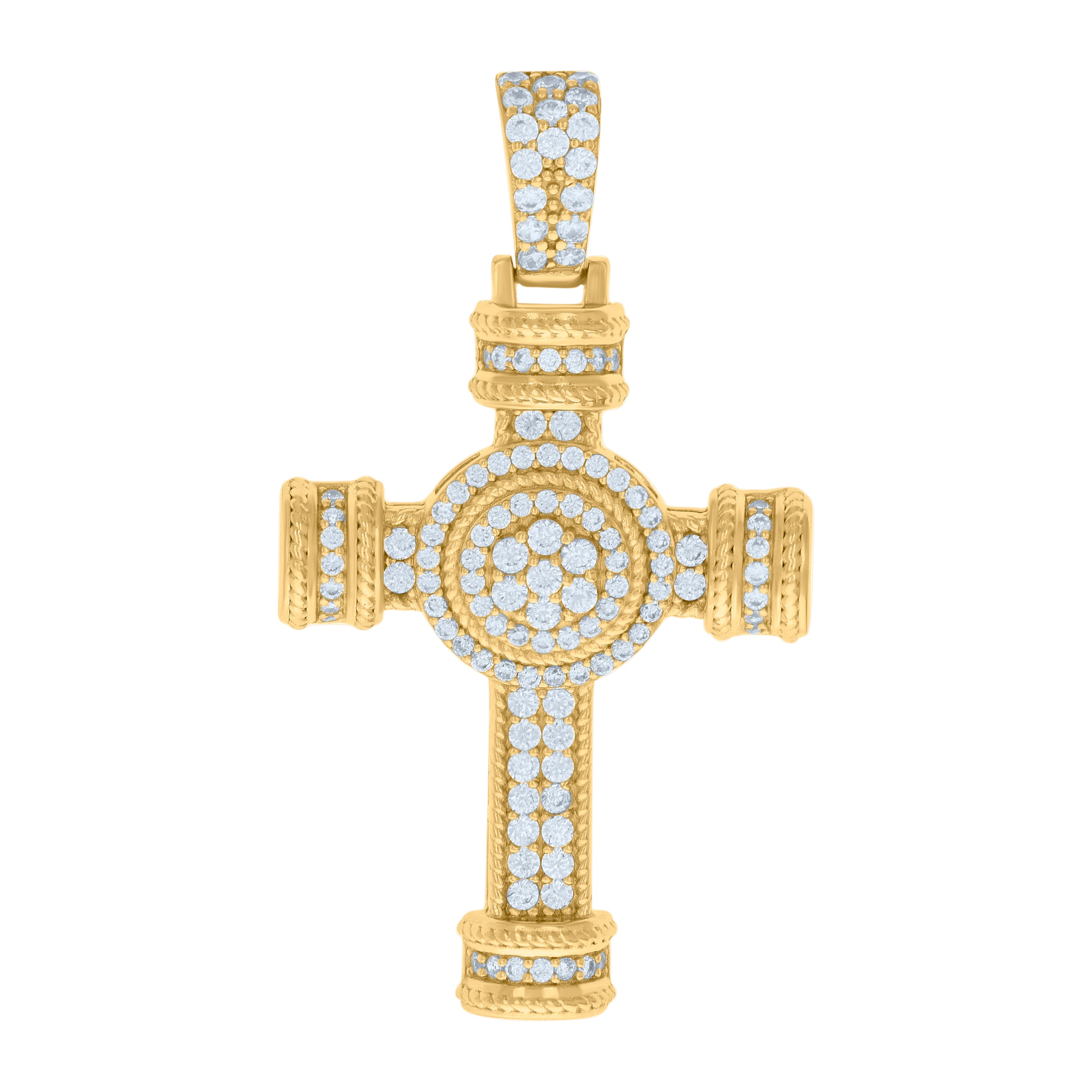925 Sterling Silver Yellow-tone Mens Cubic-Zirconia Cross Religious Charm Pendant