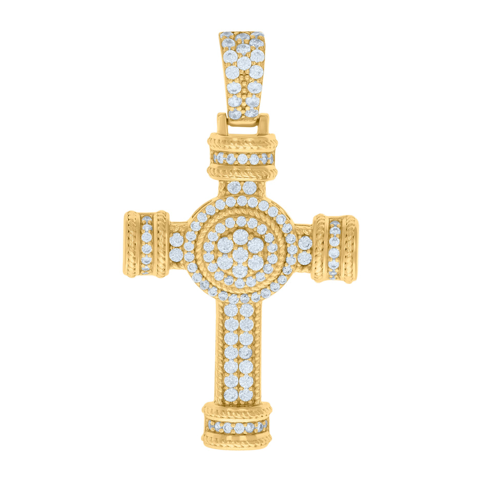 925 Sterling Silver Yellow-tone Mens Cubic-Zirconia Cross Religious Charm Pendant