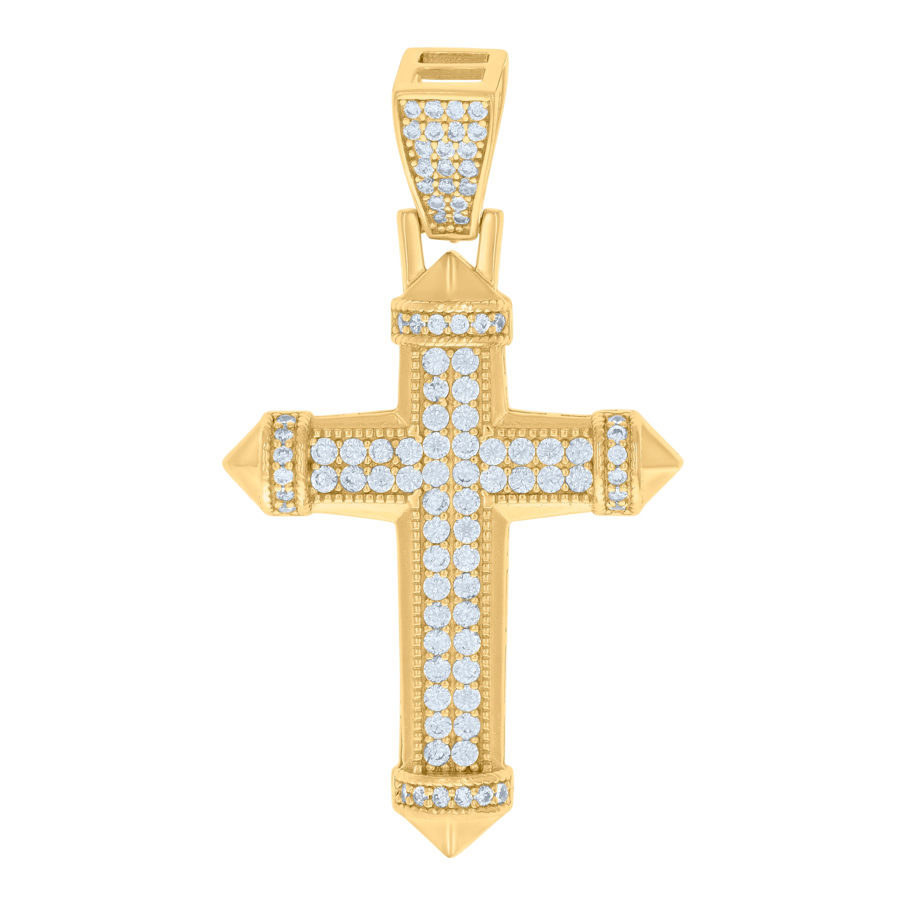925 Sterling Silver Yellow-tone Mens Cubic-Zirconia Cross Religious Charm Pendant
