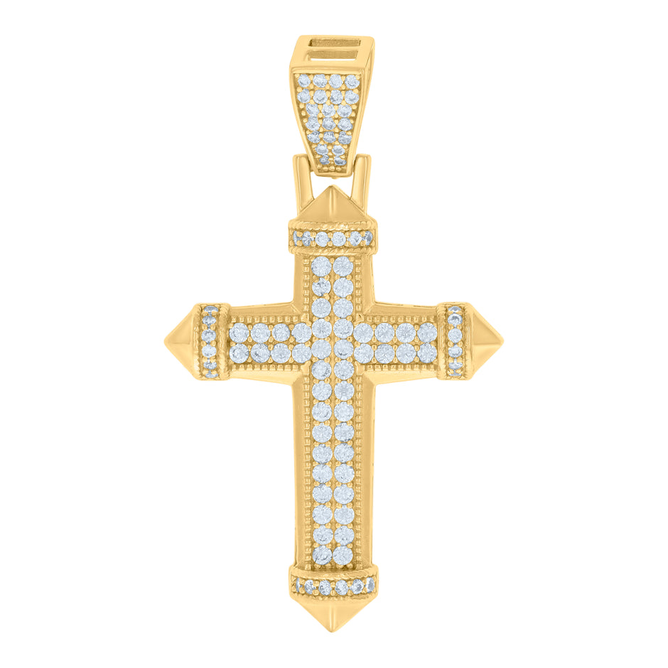 925 Sterling Silver Yellow-tone Mens Cubic-Zirconia Cross Religious Charm Pendant