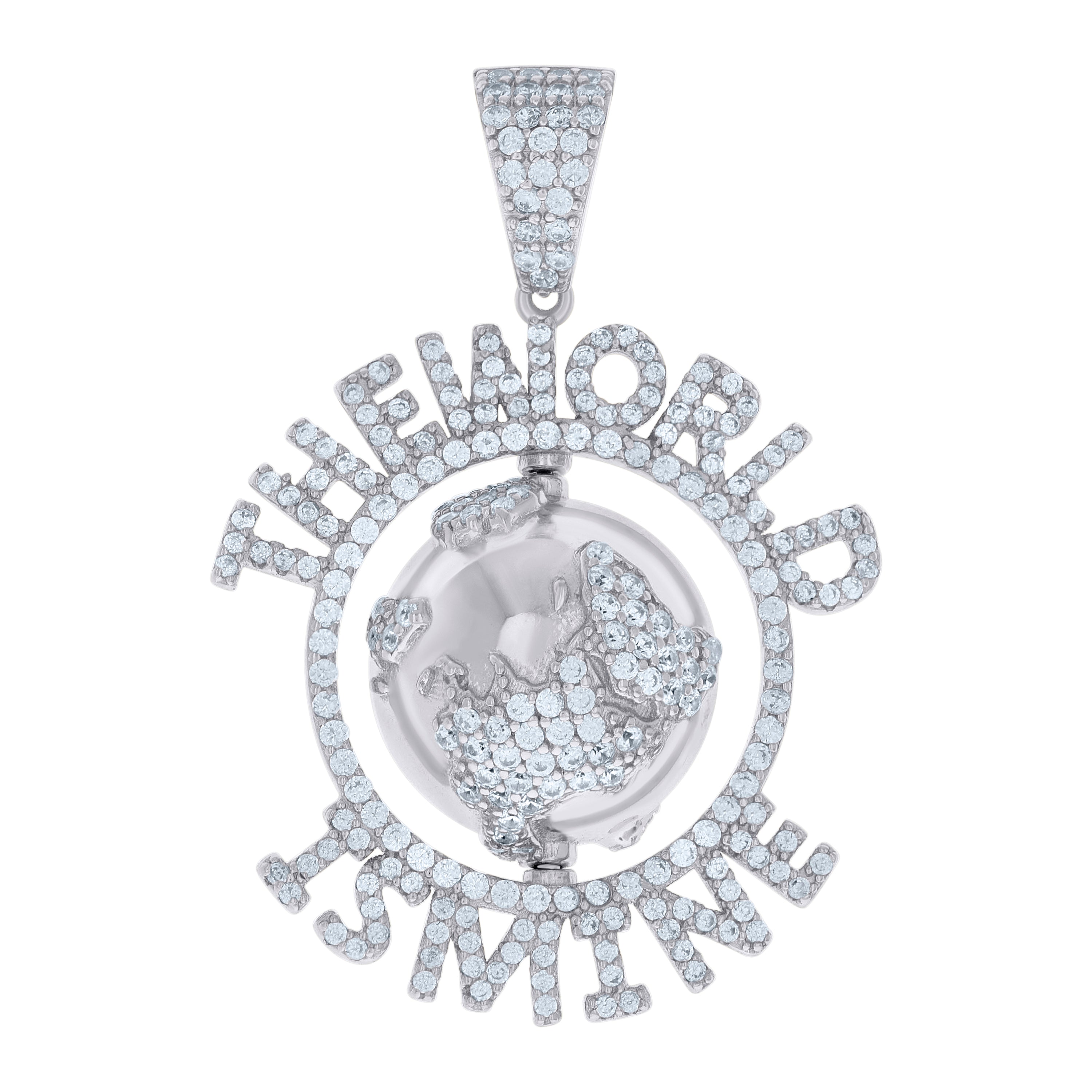 925 Sterling Silver Mens Cubic-Zirconia The World Is Mine World Map Charm Pendant