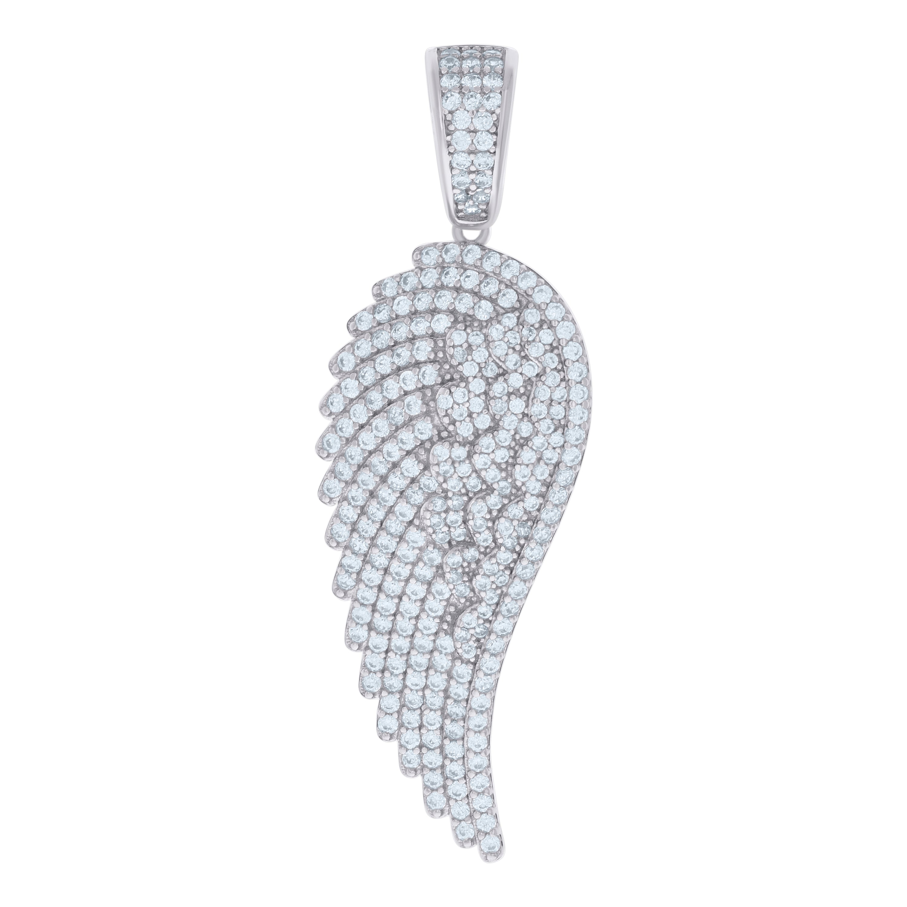 925 Sterling Silver Mens Cubic-Zirconia Angel Wing Angle Charm Pendant