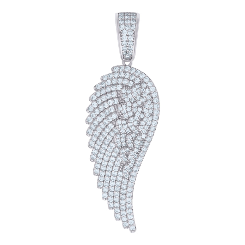 925 Sterling Silver Mens Cubic-Zirconia Angel Wing Angle Charm Pendant